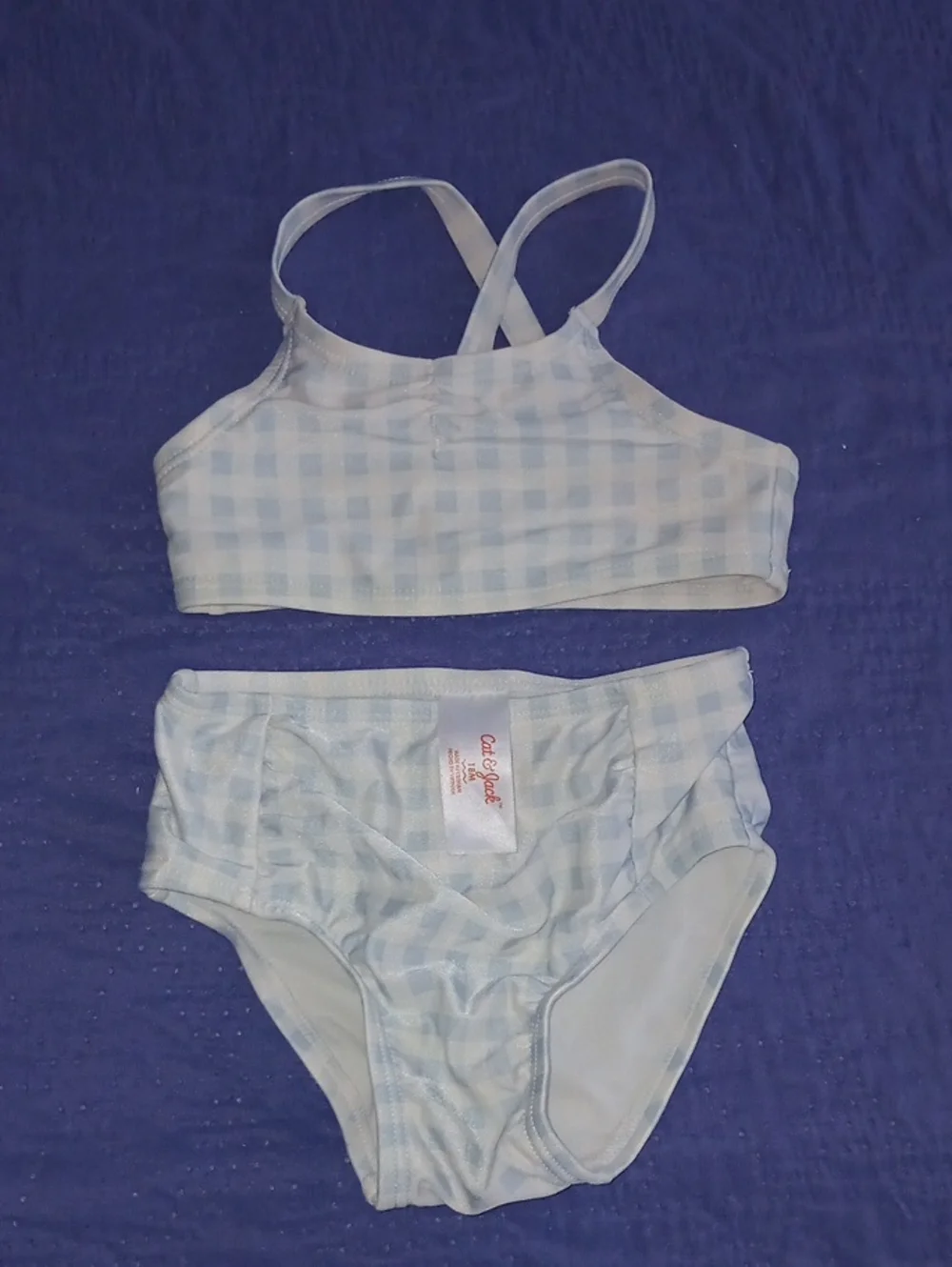 Cat & Jack Light Blue Gingham Girls' Two-Piece Swim Set